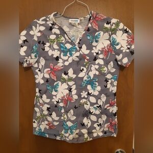 Gray Floral Butterfly Top